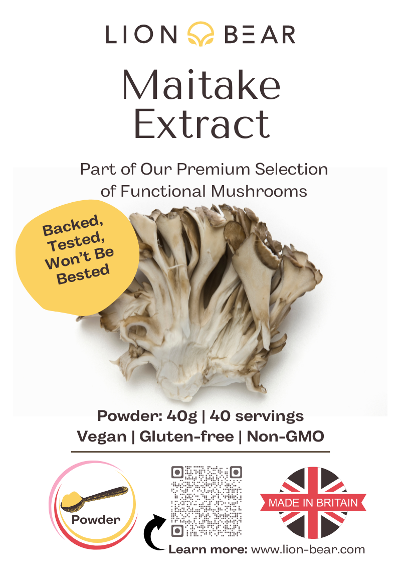 Maitake Extract Packaging Front Side Displaying a Maitake mushroom piece